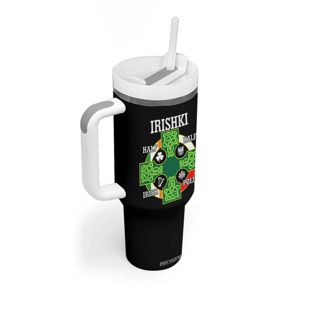 Irishki Half Irish Half Polish Tumbler With Handle Celtic Cross St Patricks TS11 Print Your Wear