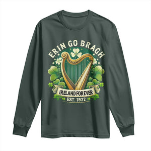 Irish Pride Long Sleeve Shirt Ireland Forever Erin Go Bragh Est 1922 Harp Shamrock TS11 Dark Forest Green Print Your Wear