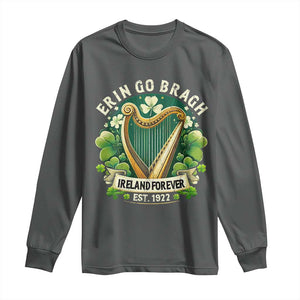 Irish Pride Long Sleeve Shirt Ireland Forever Erin Go Bragh Est 1922 Harp Shamrock TS11 Dark Heather Print Your Wear