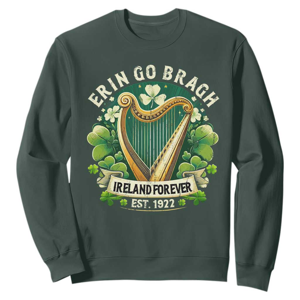 Irish Pride Sweatshirt Ireland Forever Erin Go Bragh Est 1922 Harp Shamrock TS11 Dark Forest Green Print Your Wear