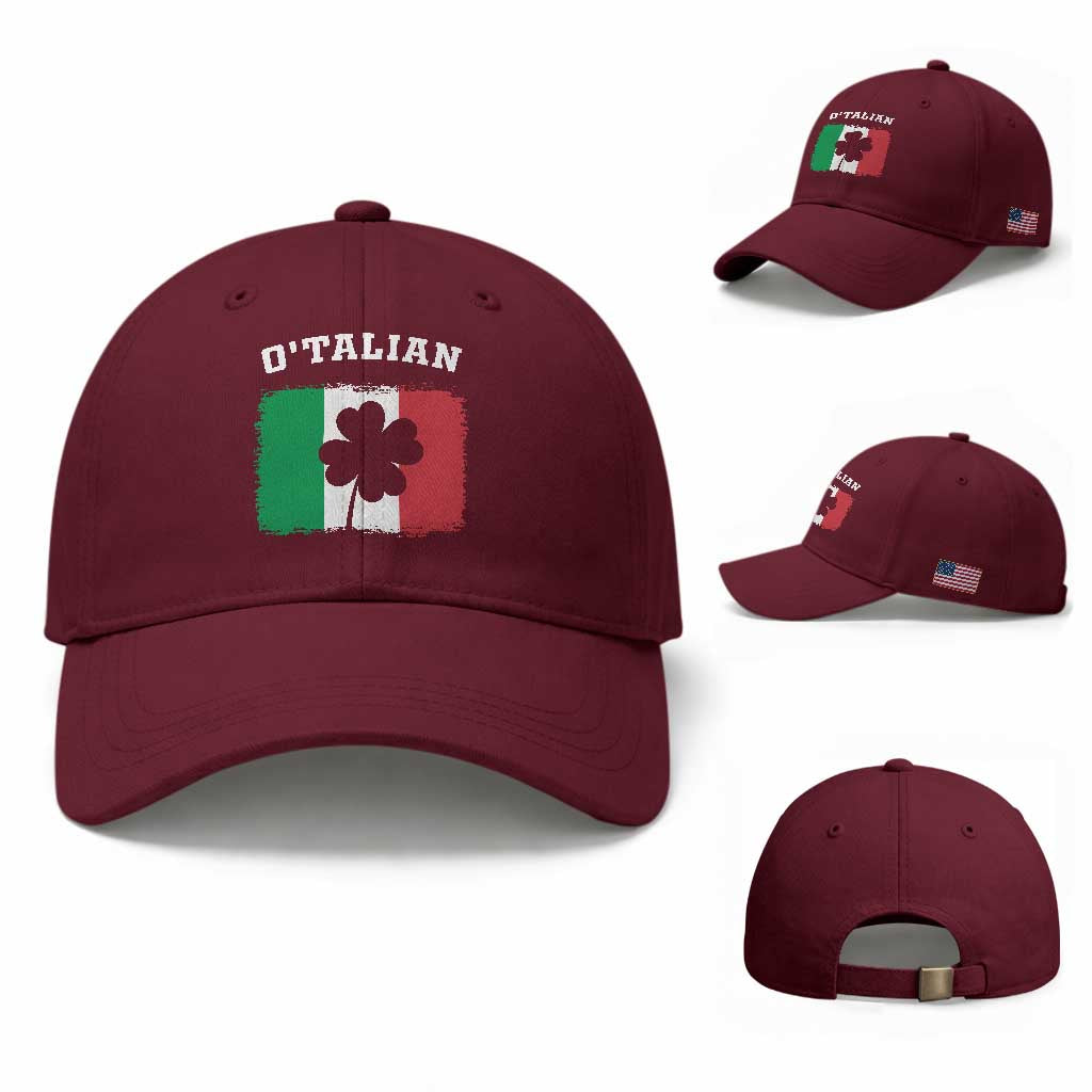 Funny Irish Italian St. Patrick's Day O'Talian Baseball Cap TS11 Baseball Cap Universal Fit Maroon Print Your Wear