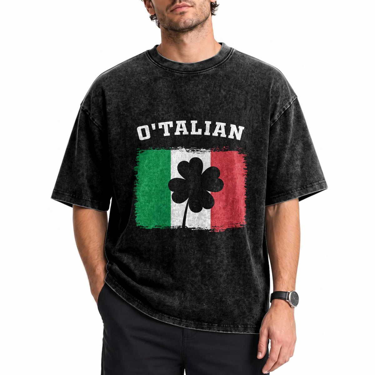Funny Irish Italian St. Patrick's Day O'Talian Washed Cotton T-Shirt