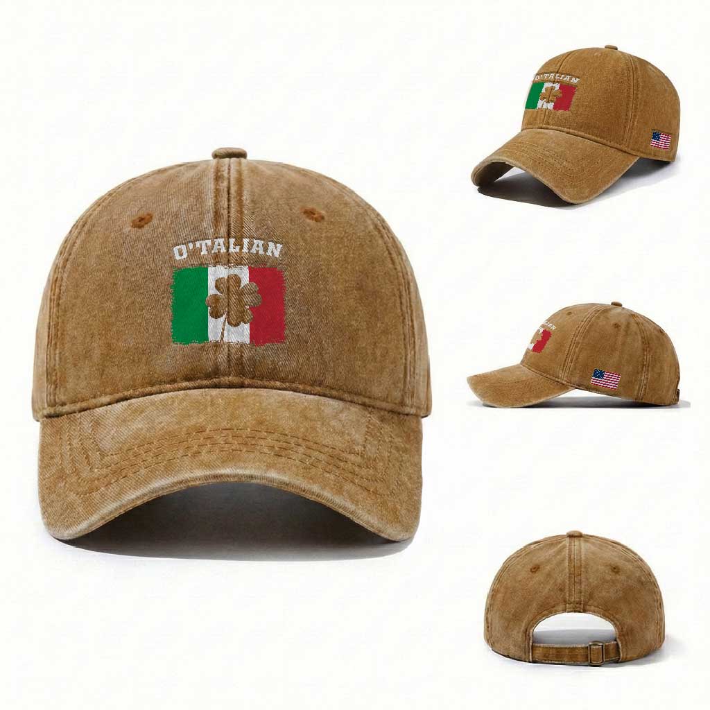 Funny Irish Italian St. Patrick's Day O'Talian Washed Cotton Baseball Cap TS11 Washed Cap Universal Fit Yellow Ochre Print Your Wear