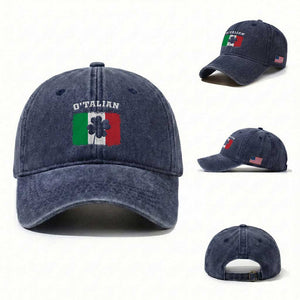 Funny Irish Italian St. Patrick's Day O'Talian Washed Cotton Baseball Cap TS11 Washed Cap Universal Fit Navy Print Your Wear