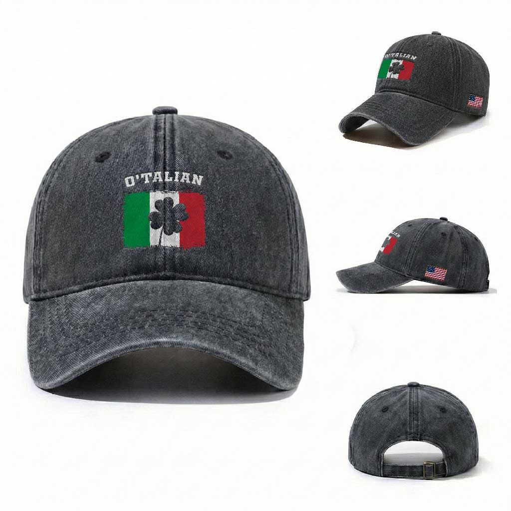 Funny Irish Italian St. Patrick's Day O'Talian Washed Cotton Baseball Cap TS11 Washed Cap Universal Fit Dark Gray Print Your Wear
