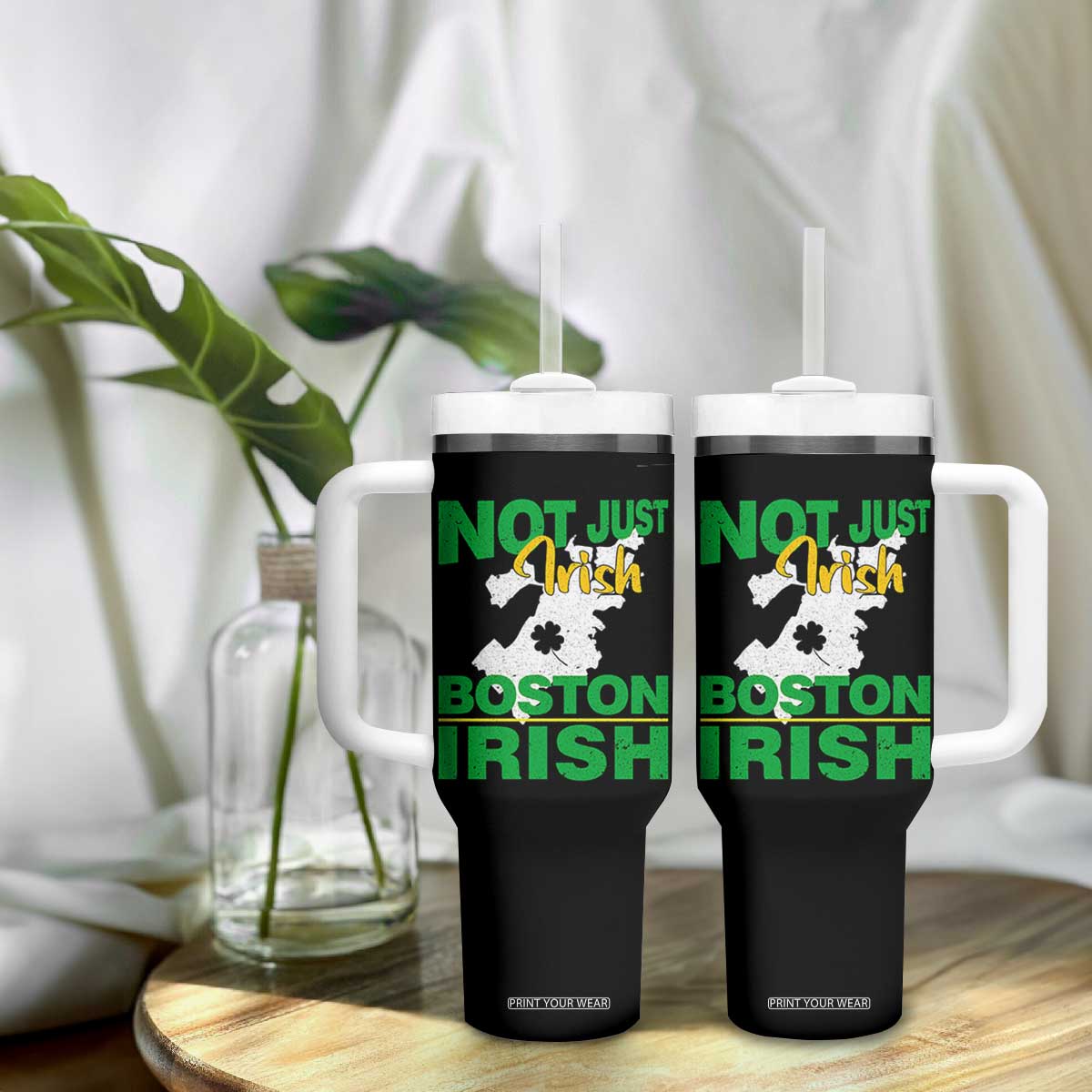 Funny Boston Irish Tumbler With Handle Not Just Irish Boston Irish Shamrock TS11 Print Your Wear