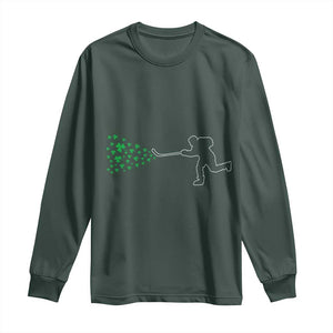 Funny St Patrick's Day Ice Hockey Shamrock Long Sleeve Shirt TS11 Dark Forest Green Print Your Wear