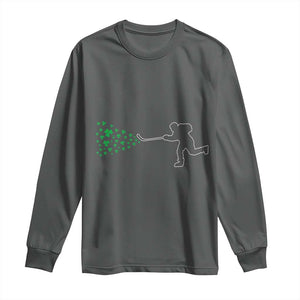 Funny St Patrick's Day Ice Hockey Shamrock Long Sleeve Shirt TS11 Dark Heather Print Your Wear