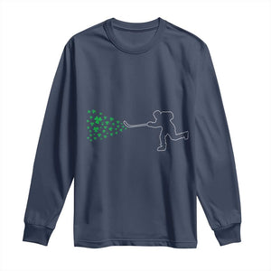 Funny St Patrick's Day Ice Hockey Shamrock Long Sleeve Shirt TS11 Navy Print Your Wear