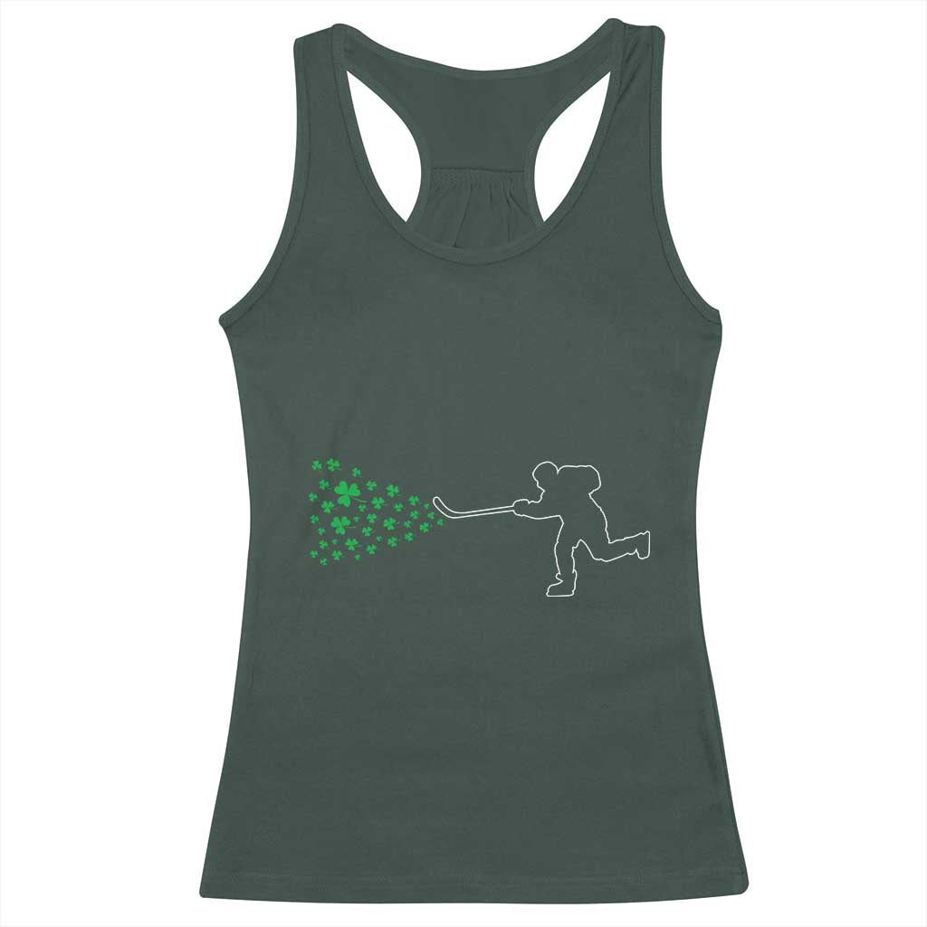 Funny St Patrick's Day Ice Hockey Shamrock Racerback Tank Top TS11 Dark Forest Green Print Your Wear