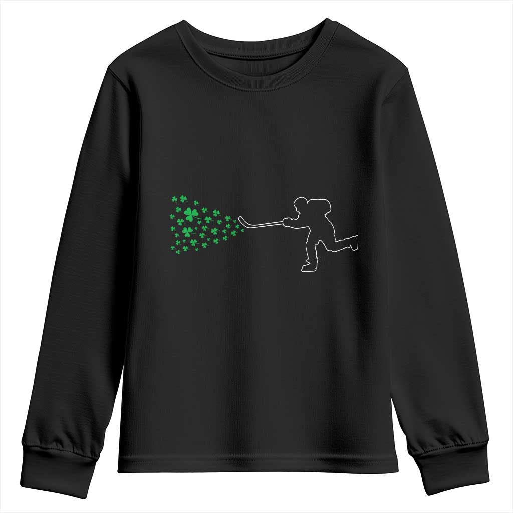 Funny St Patrick's Day Ice Hockey Shamrock Youth Sweatshirt TS11 Black Print Your Wear