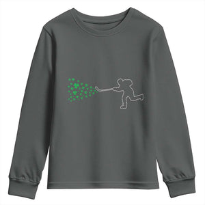 Funny St Patrick's Day Ice Hockey Shamrock Youth Sweatshirt TS11 Dark Heather Print Your Wear