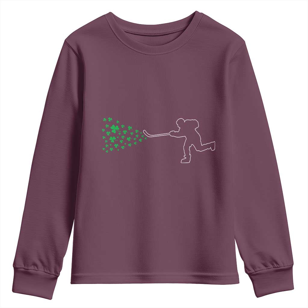 Funny St Patrick's Day Ice Hockey Shamrock Youth Sweatshirt TS11 Maroon Print Your Wear