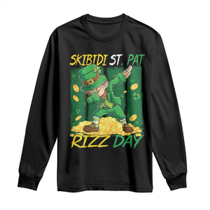 Funny Skibidi St Pat Rizz Day Long Sleeve Shirt Dabbing Leprechaun Shamrock Coin TS11 Black Print Your Wear