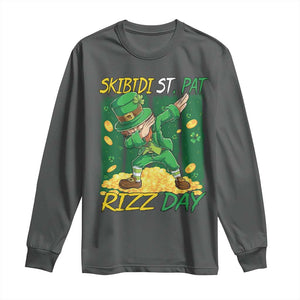 Funny Skibidi St Pat Rizz Day Long Sleeve Shirt Dabbing Leprechaun Shamrock Coin TS11 Dark Heather Print Your Wear