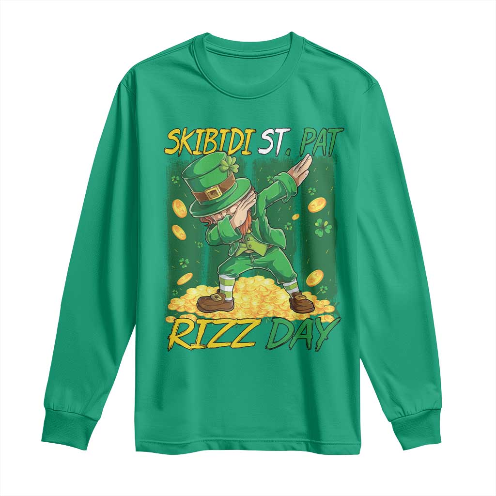 Funny Skibidi St Pat Rizz Day Long Sleeve Shirt Dabbing Leprechaun Shamrock Coin TS11 Irish Green Print Your Wear