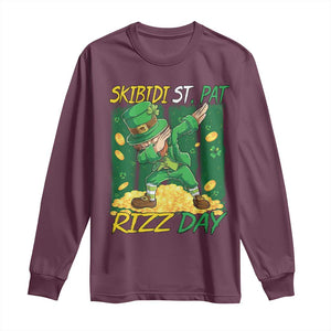 Funny Skibidi St Pat Rizz Day Long Sleeve Shirt Dabbing Leprechaun Shamrock Coin TS11 Maroon Print Your Wear