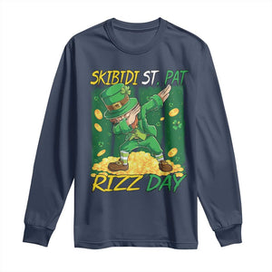 Funny Skibidi St Pat Rizz Day Long Sleeve Shirt Dabbing Leprechaun Shamrock Coin TS11 Navy Print Your Wear