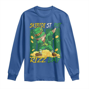 Funny Skibidi St Pat Rizz Day Long Sleeve Shirt Dabbing Leprechaun Shamrock Coin TS11 Royal Blue Print Your Wear