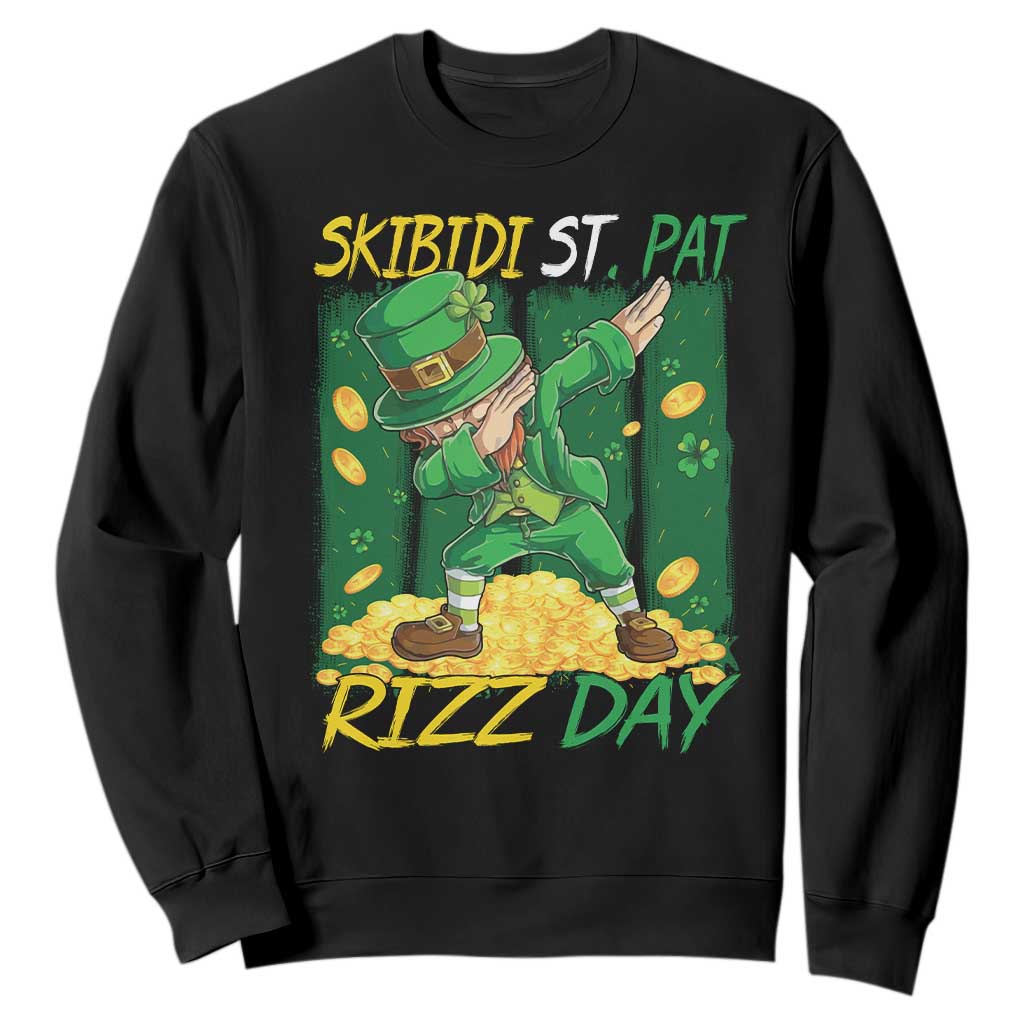 Funny Skibidi St Pat Rizz Day Sweatshirt Dabbing Leprechaun Shamrock Coin TS11 Black Print Your Wear
