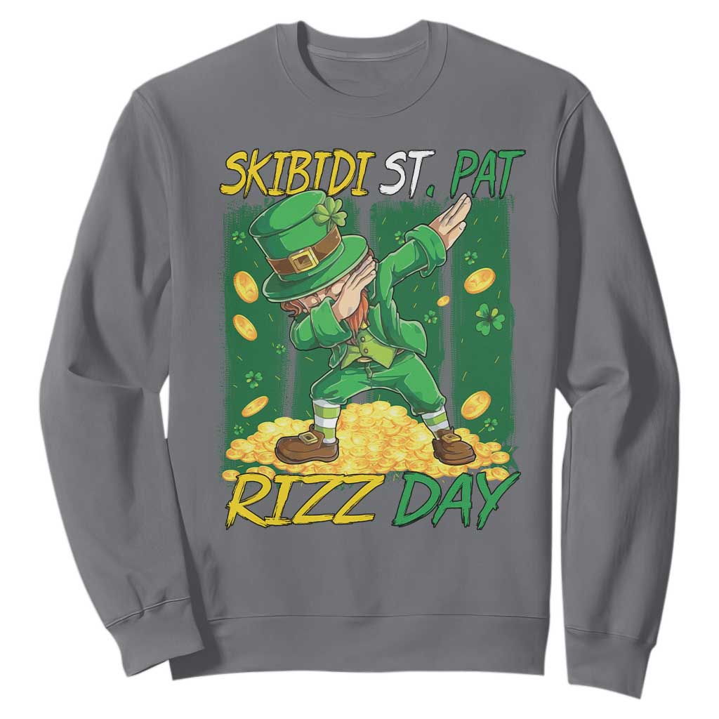 Funny Skibidi St Pat Rizz Day Sweatshirt Dabbing Leprechaun Shamrock Coin TS11 Charcoal Print Your Wear