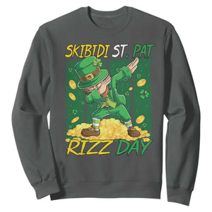 Funny Skibidi St Pat Rizz Day Sweatshirt Dabbing Leprechaun Shamrock Coin TS11 Dark Heather Print Your Wear