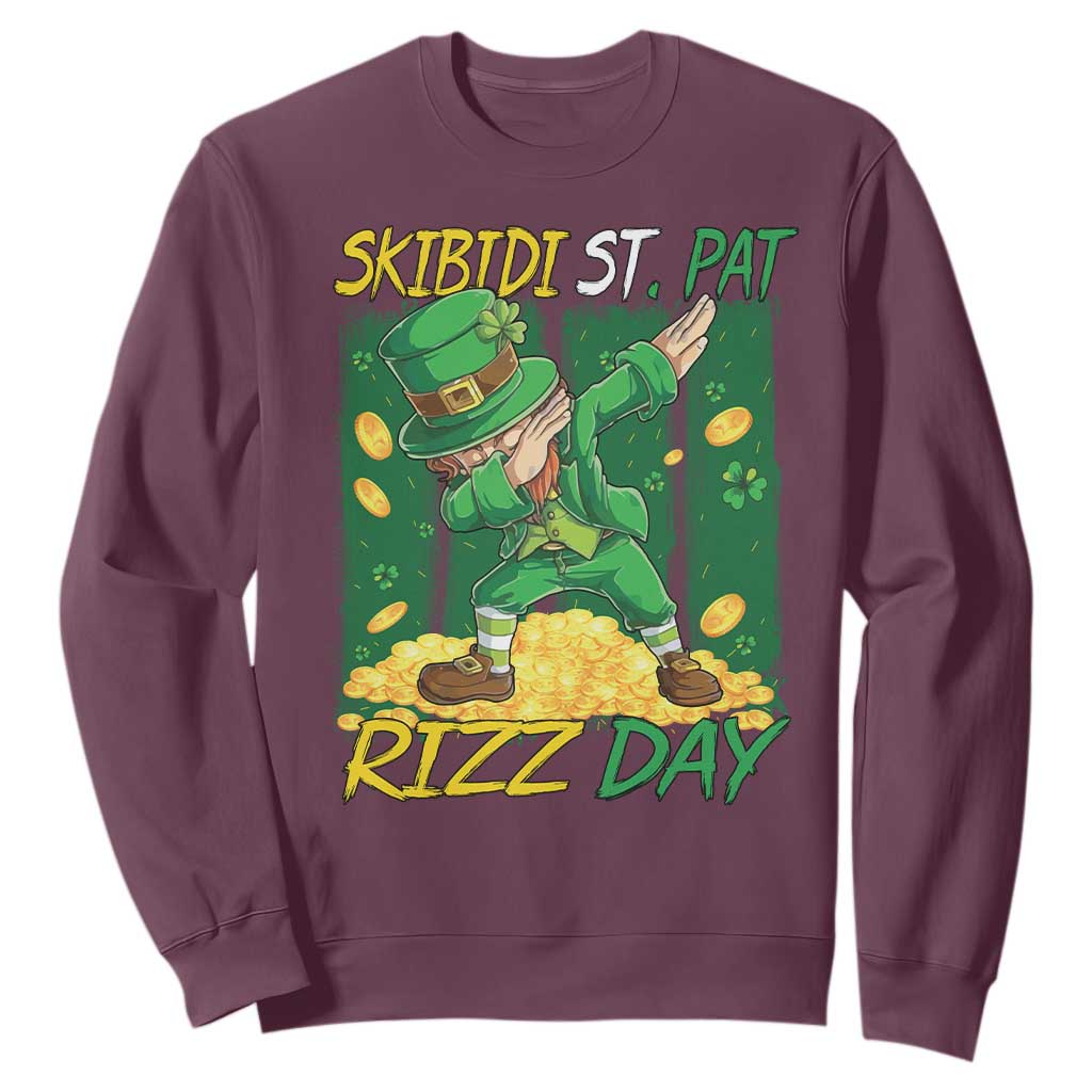 Funny Skibidi St Pat Rizz Day Sweatshirt Dabbing Leprechaun Shamrock Coin TS11 Maroon Print Your Wear
