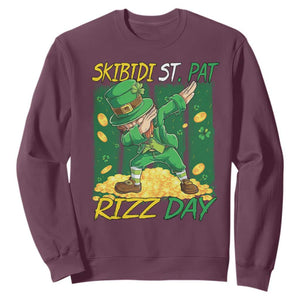 Funny Skibidi St Pat Rizz Day Sweatshirt Dabbing Leprechaun Shamrock Coin TS11 Maroon Print Your Wear