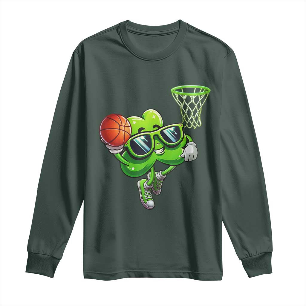 Funny St Patrick's Day Basketball Green Shamrock Long Sleeve Shirt TS11 Dark Forest Green Print Your Wear