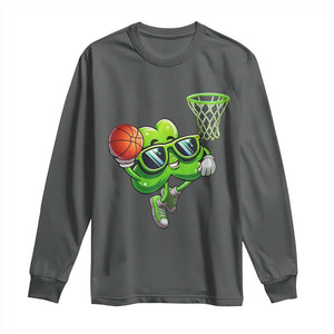 Funny St Patrick's Day Basketball Green Shamrock Long Sleeve Shirt TS11 Dark Heather Print Your Wear