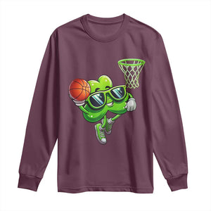 Funny St Patrick's Day Basketball Green Shamrock Long Sleeve Shirt TS11 Maroon Print Your Wear