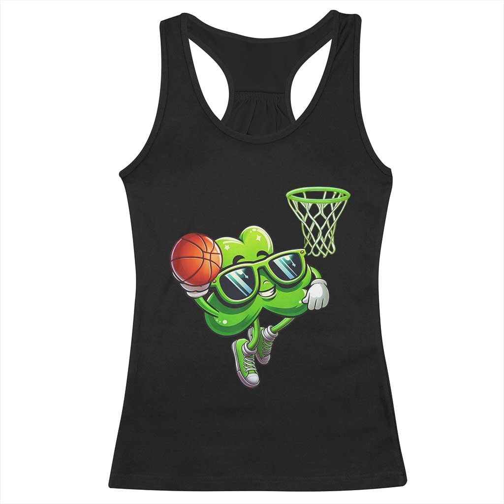 Funny St Patrick's Day Basketball Green Shamrock Racerback Tank Top TS11 Black Print Your Wear