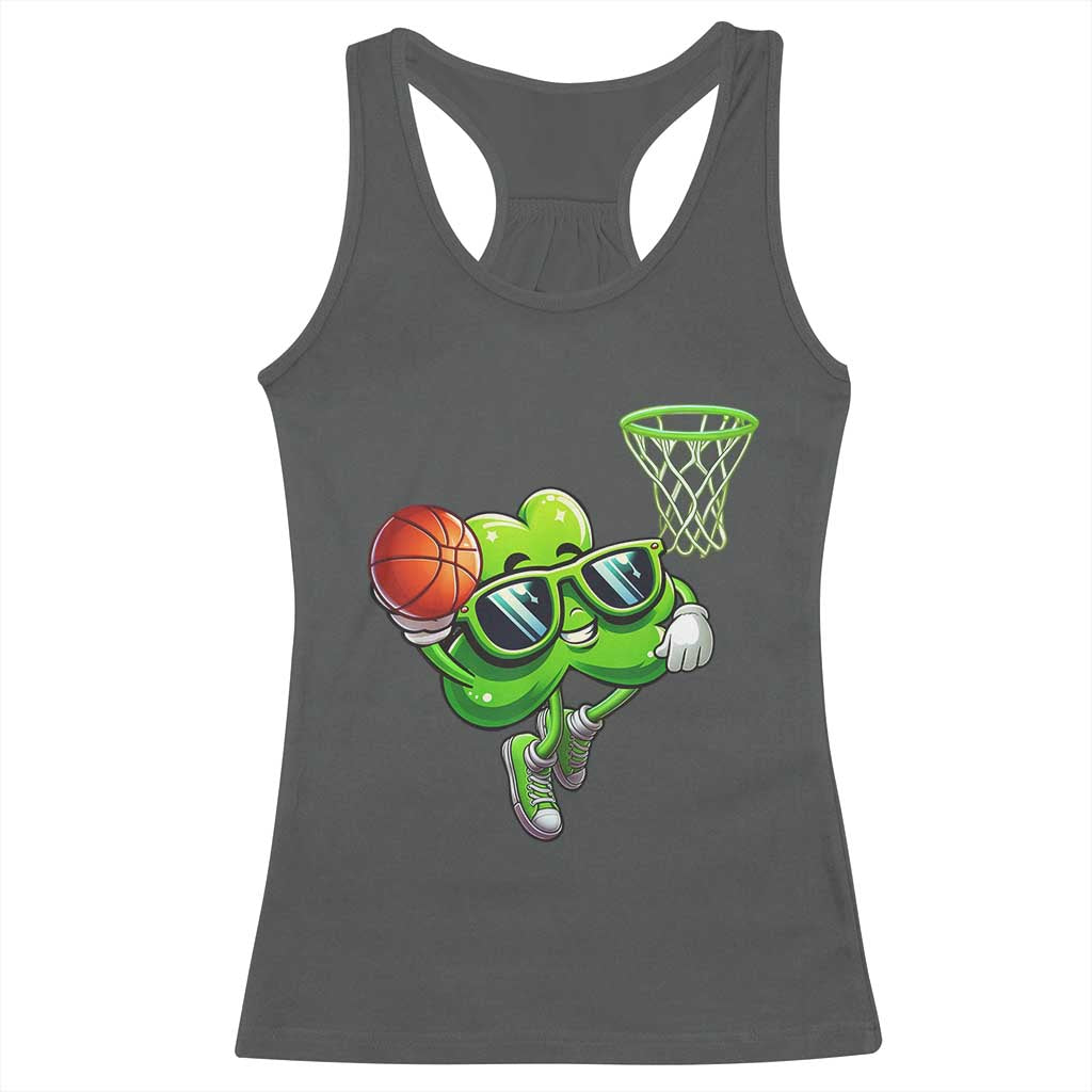 Funny St Patrick's Day Basketball Green Shamrock Racerback Tank Top TS11 Dark Heather Print Your Wear