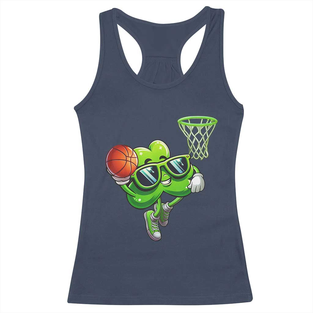 Funny St Patrick's Day Basketball Green Shamrock Racerback Tank Top TS11 Navy Print Your Wear