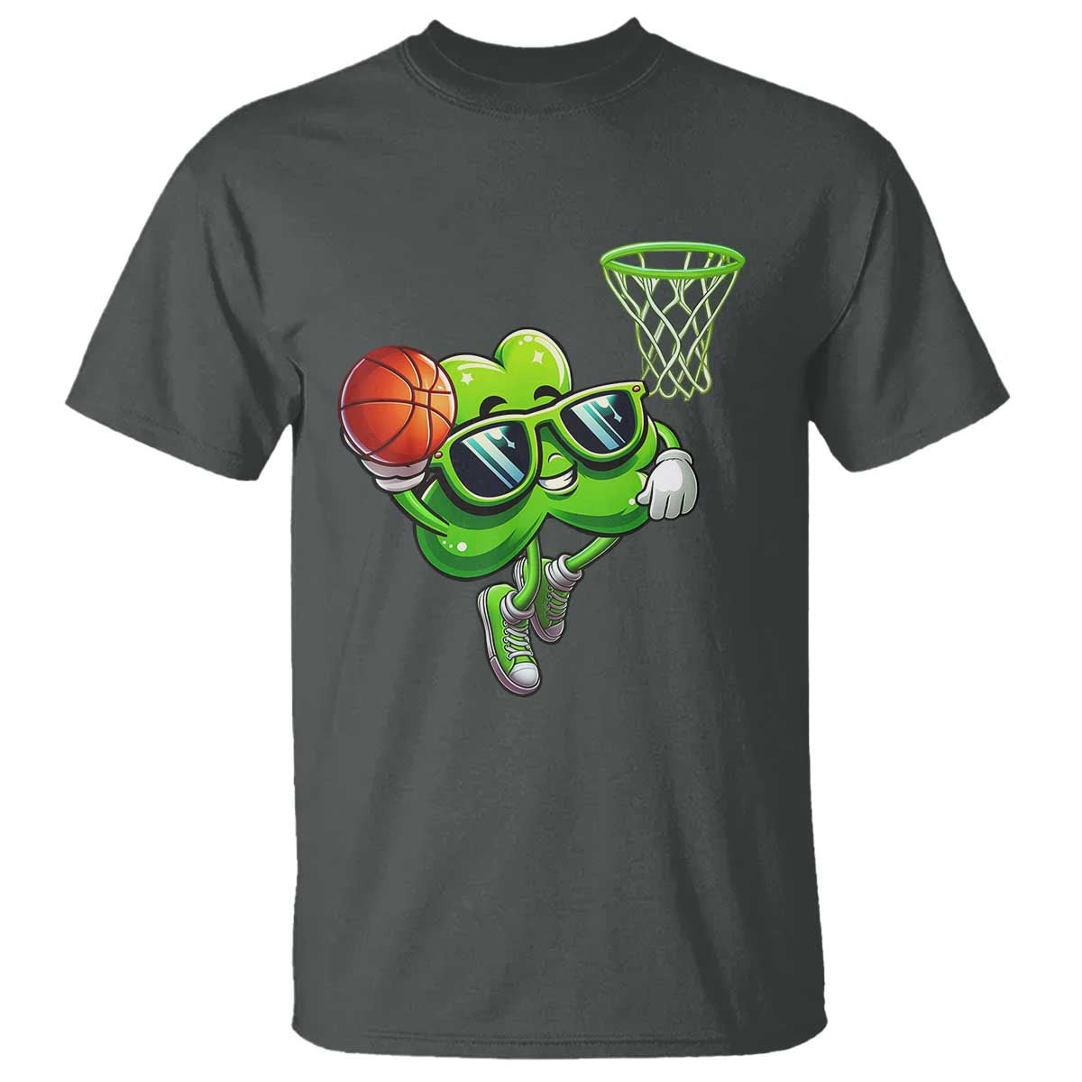 Funny St Patrick's Day Basketball Green Shamrock T Shirt TS11 Dark Heather Print Your Wear