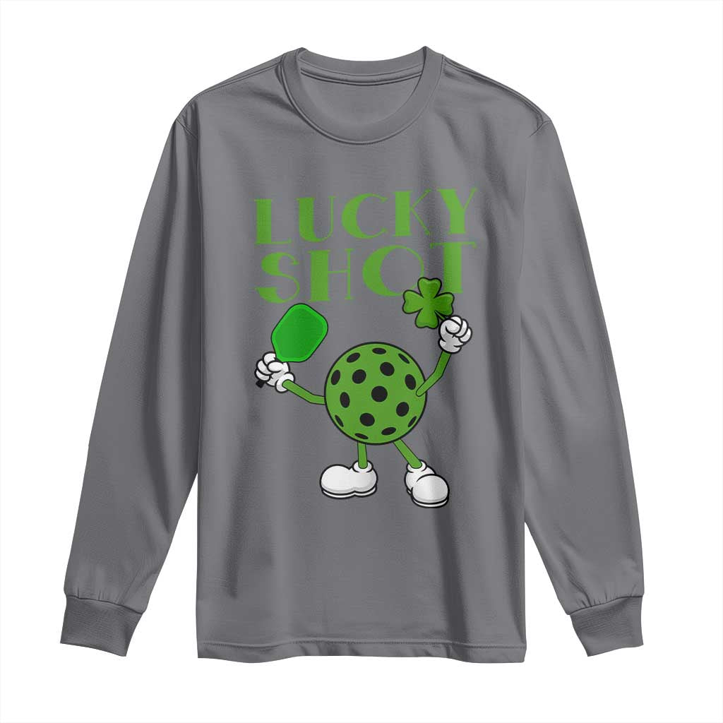 Funny St Patrick's Day Pickleball Lucky Shot Long Sleeve Shirt TS11 Charcoal Print Your Wear