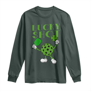 Funny St Patrick's Day Pickleball Lucky Shot Long Sleeve Shirt TS11 Dark Forest Green Print Your Wear