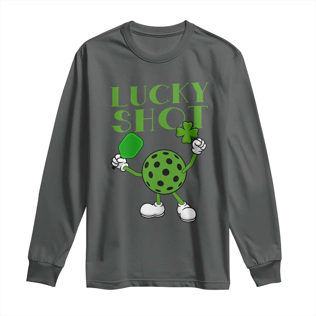 Funny St Patrick's Day Pickleball Lucky Shot Long Sleeve Shirt TS11 Dark Heather Print Your Wear