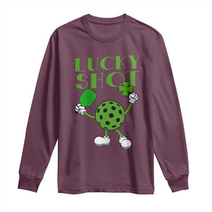 Funny St Patrick's Day Pickleball Lucky Shot Long Sleeve Shirt TS11 Maroon Print Your Wear