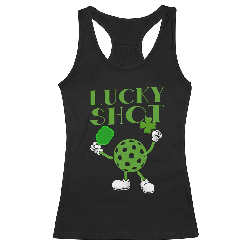 Funny St Patrick's Day Pickleball Lucky Shot Racerback Tank Top TS11 Black Print Your Wear
