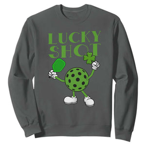 Funny St Patrick's Day Pickleball Lucky Shot Sweatshirt TS11 Dark Heather Print Your Wear