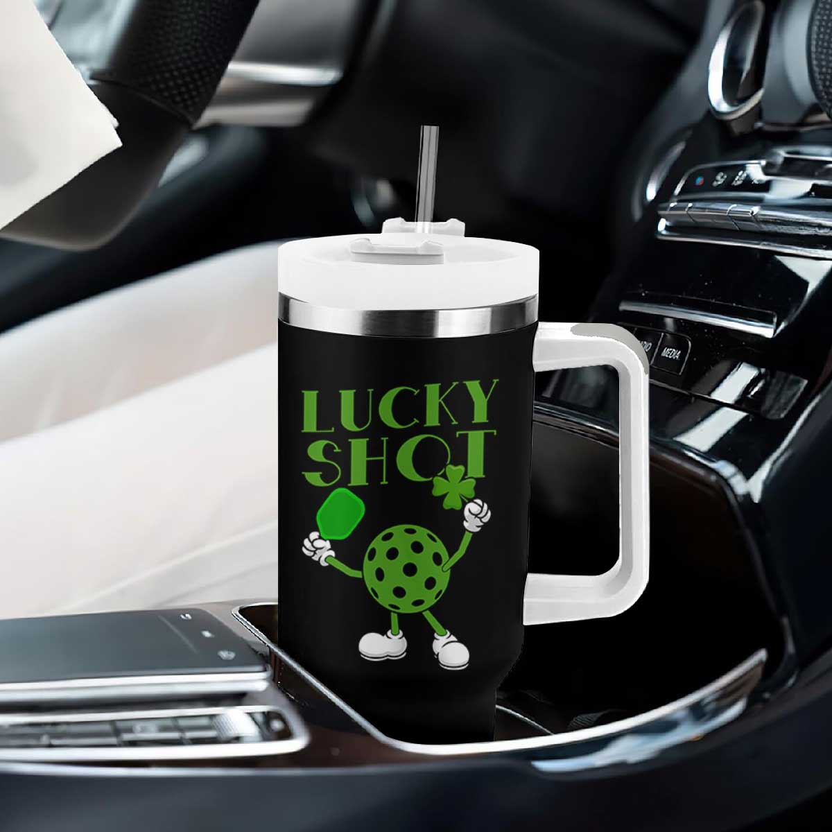 Funny St Patrick's Day Pickleball Lucky Shot Tumbler With Handle TS11 Print Your Wear