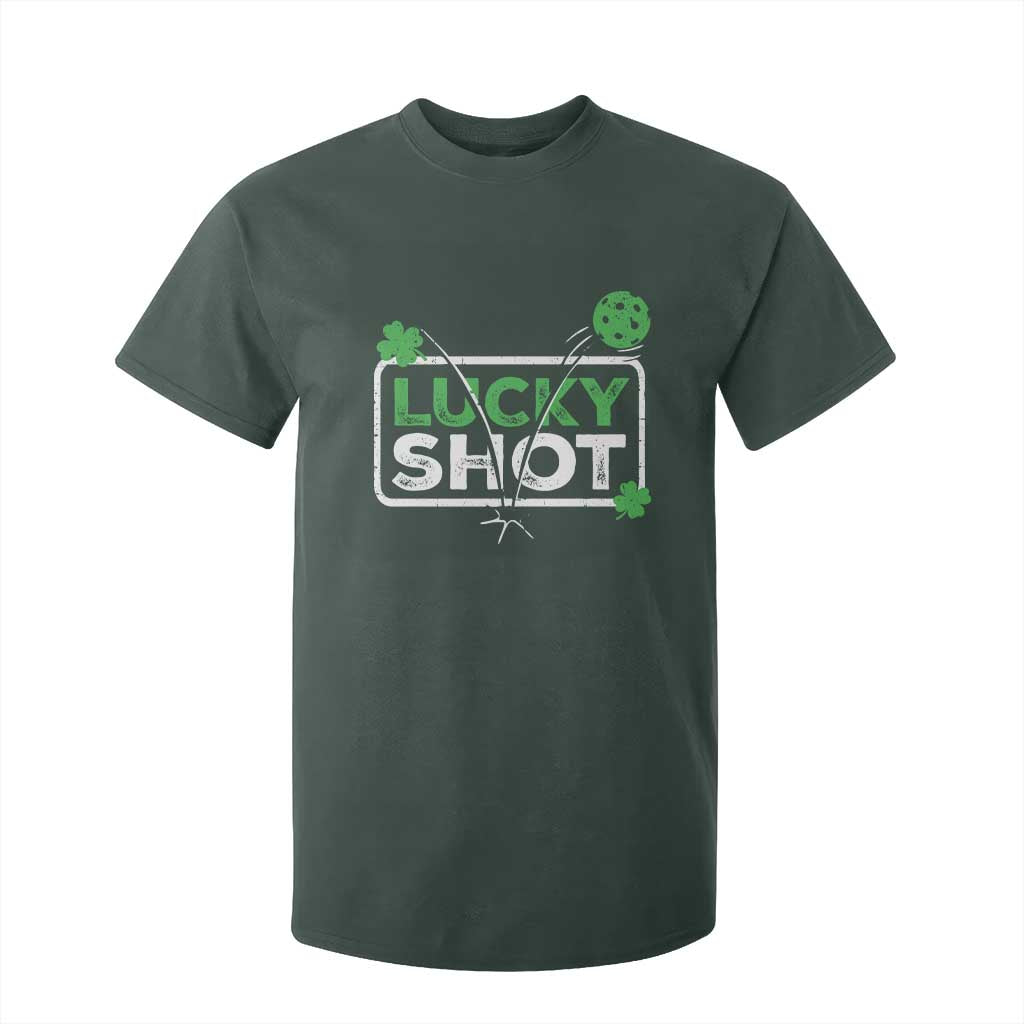 Funny St Patrick's Day Pickleball T Shirt For Kid Lucky Shot Shamrock TS11 Dark Forest Green Print Your Wear