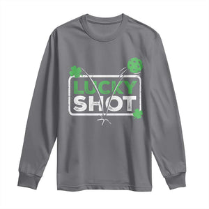 Funny St Patrick's Day Pickleball Long Sleeve Shirt Lucky Shot Shamrock TS11 Charcoal Print Your Wear