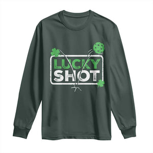 Funny St Patrick's Day Pickleball Long Sleeve Shirt Lucky Shot Shamrock TS11 Dark Forest Green Print Your Wear