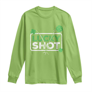 Funny St Patrick's Day Pickleball Long Sleeve Shirt Lucky Shot Shamrock TS11 Lime Print Your Wear