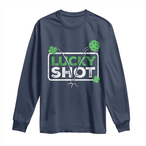 Funny St Patrick's Day Pickleball Long Sleeve Shirt Lucky Shot Shamrock TS11 Navy Print Your Wear