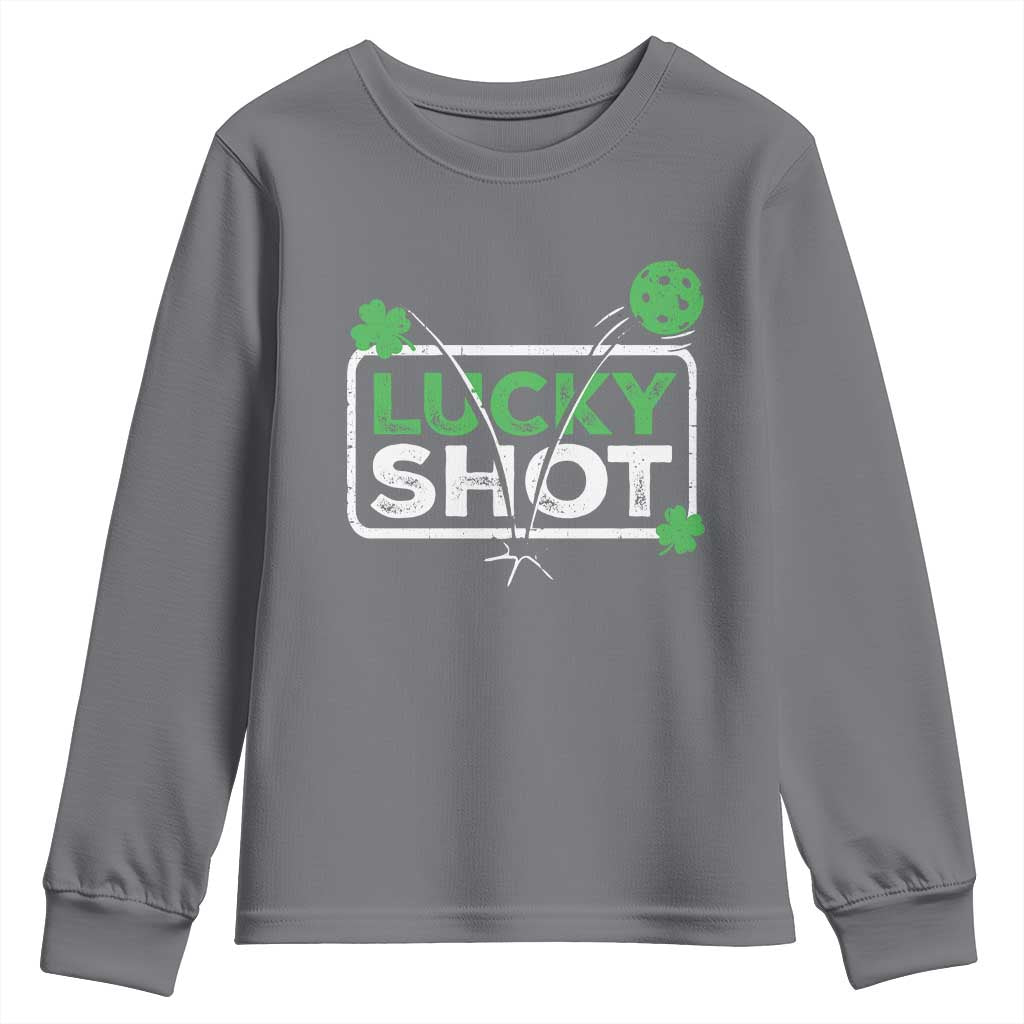 Funny St Patrick's Day Pickleball Youth Sweatshirt Lucky Shot Shamrock TS11 Charcoal Print Your Wear