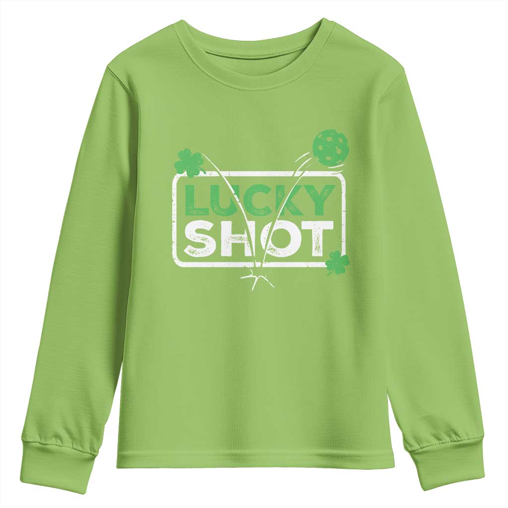 Funny St Patrick's Day Pickleball Youth Sweatshirt Lucky Shot Shamrock TS11 Lime Print Your Wear