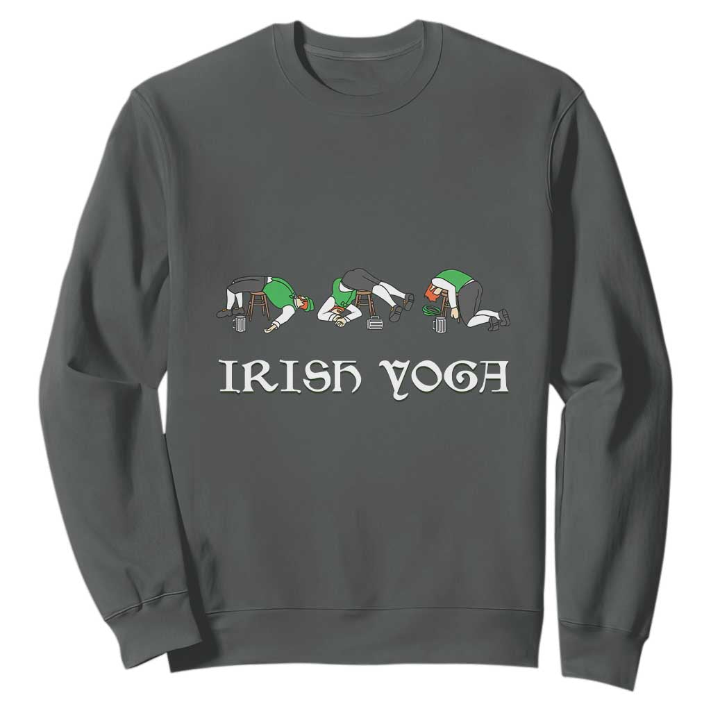 Funny St Patricks Day Beer Drinking Sweatshirt Irish Yoga Leprechaun Beer Mug TS11 Dark Heather Print Your Wear